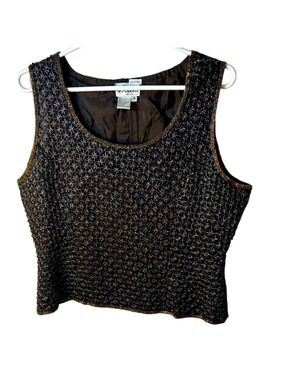 vintage silk beaded brown sleeveless blouse y2k size 16